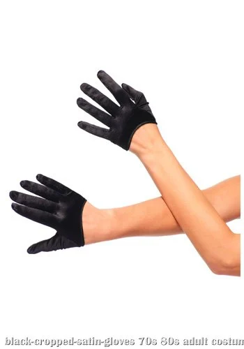 Black Cropped Satin Gloves 3 Black Cropped Satin Gloves